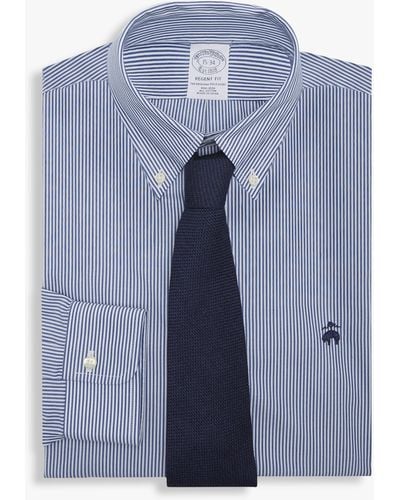 Brooks Brothers Regular Fit Blue Non-iron Button Down Dress Shirt - Azul