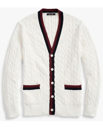 Brooks Brothers Cardigan Tennis Blanc En Coton Supima D'inspiration Vintage - Neutre