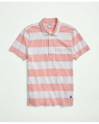 Brooks Brothers Vintage Washed Cotton Stripe Polo Shirt - Pink
