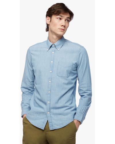 Brooks Brothers Camisa de sport corte slim Milano de cambray y cuello button down - Azul
