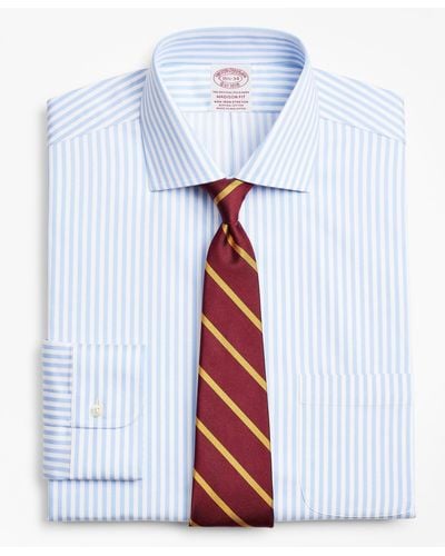 Brooks Brothers Stretch Milano Slim-fit Dress Shirt, Non-iron Twill English Collar Bold Stripe - Blue