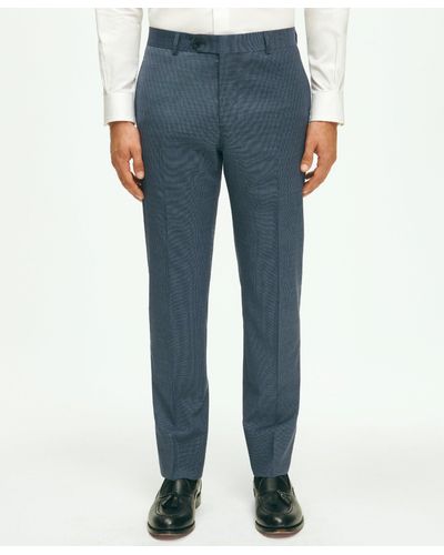 Brooks Brothers Slim Fit Stretch Wool Mini-houndstooth 1818 Dress Pants - Blue