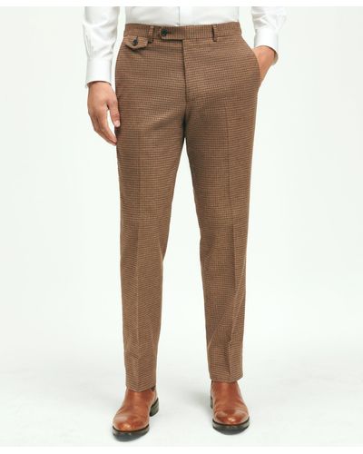 Brooks Brothers Slim Fit Stretch Brushed Cotton Guncheck Pants - Brown