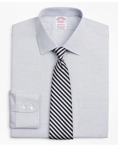 Brooks Brothers Stretch Madison Relaxed-fit Dress Shirt, Non-iron Twill Ainsley Collar Micro-check - White