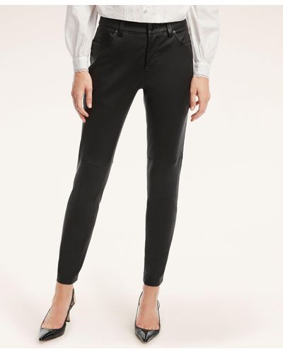 Brooks Brothers Leather 5-pocket Mid-rise Pants - Black