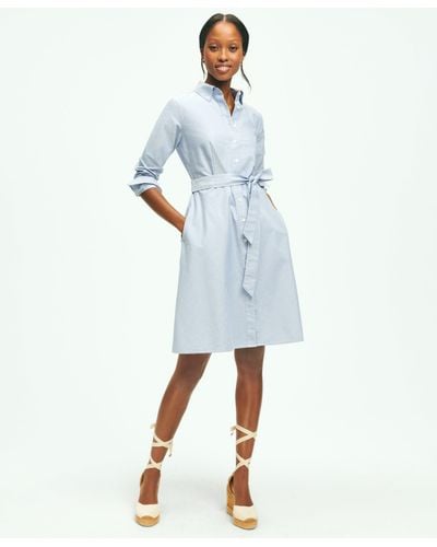 Brooks Brothers Cotton Oxford Belted Shirt Dress - Blue