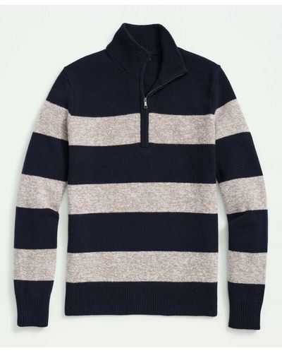 Brooks Brothers Merino Wool Striped Half-zip Sweater - Blue