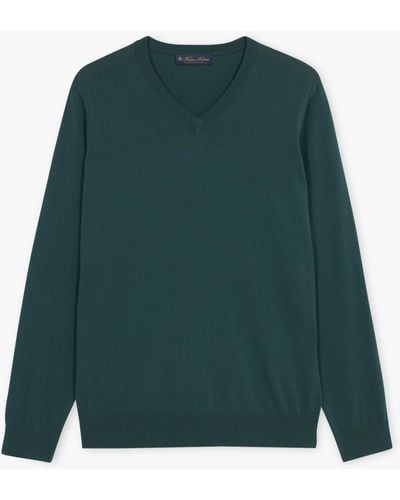 Brooks Brothers Green Cotton V-neck Sweater - Verde