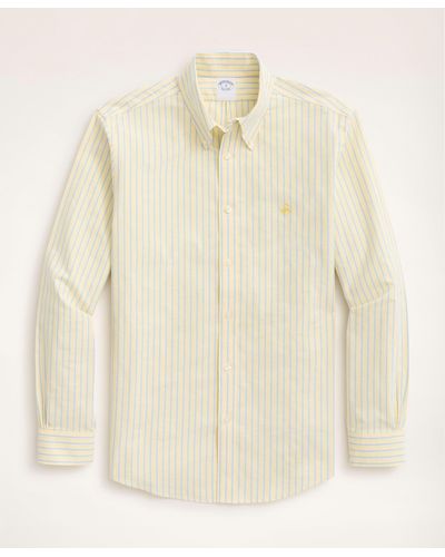 Brooks Brothers Stretch Regent Regular-fit Stretch Sport Shirt, Non-iron Pop Stripe - Yellow