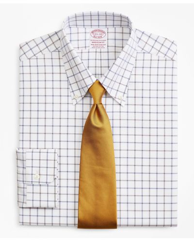 Brooks Brothers Stretch Milano Slim-fit Dress Shirt, Non-iron Poplin Button-down Collar Double-grid Check - White