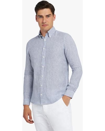 Brooks Brothers Navy Striped Linen Casual Shirt - Azul
