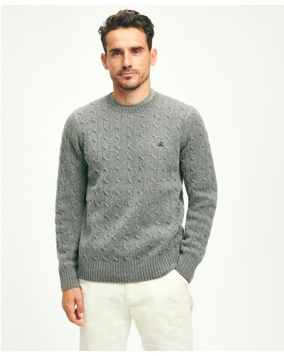 Brooks Brothers Lambswool Cable Knit Crewneck Sweater - Gray