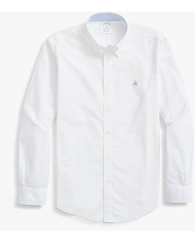Brooks Brothers Camisa De Sport Corte Slim Milano Non-iron De Oxford Elástico Con Cuello Button Down - Blanco