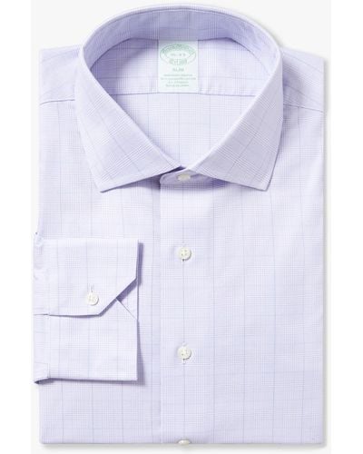 Brooks Brothers Pastel Purple Slim Fit Non-iron Stretch Cotton Shirt With English Spread Collar - Azul