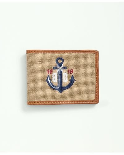 Brooks Brothers Smathers & Branson Cotton Needlepoint Anchor Wallet - Natural