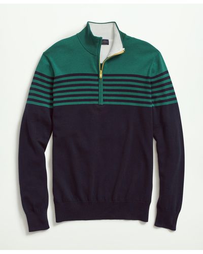 Brooks Brothers Supima Cotton Half-zip Mariner Stripe Sweater - Green