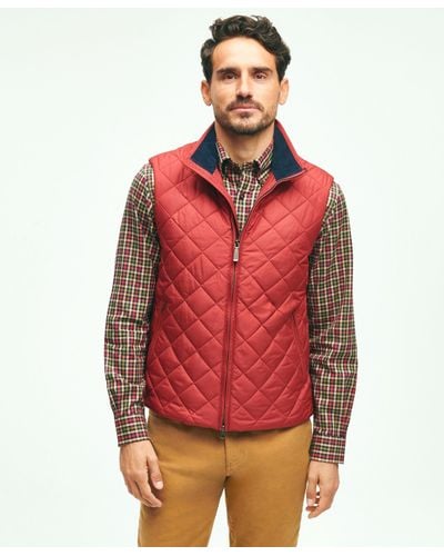 Brooks Brothers Water Repellent Diamond Quilted Vest - Red