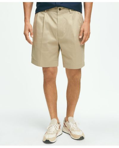 Brooks Brothers 8" Pleat Front Stretch Advantage Chino Shorts - Natural