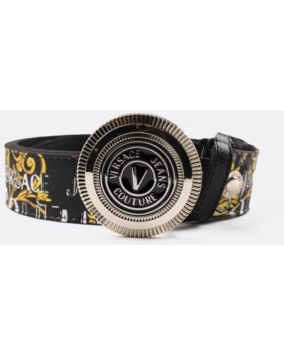Versace Jeans Couture Black & Gold V-emblem Round Buckle Belt