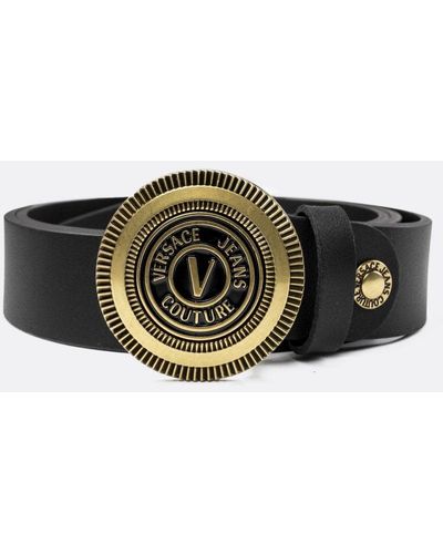 Versace Jeans Couture & Gold V-emblem Round Buckle Belt - Black