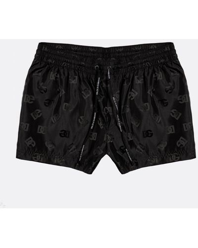 Dolce & Gabbana Dg Monogram-print Swim Shorts in Black for Men