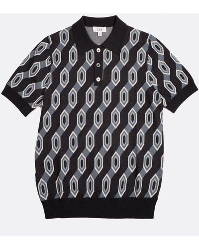 CHE Che Navy Geometric Jacquard Polo Shirt - Black