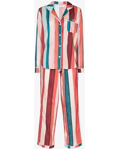 Desmond & Dempsey Medina Striped Pyjamas - Pink