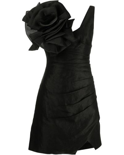 Aje. Energy Satin-trimmed Wrap-effect Linen-blend Mini Dress - Black