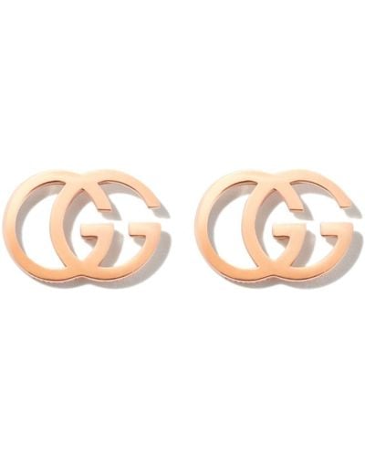 Gucci 18k Rose Gold Double G Stud Earrings - Natural