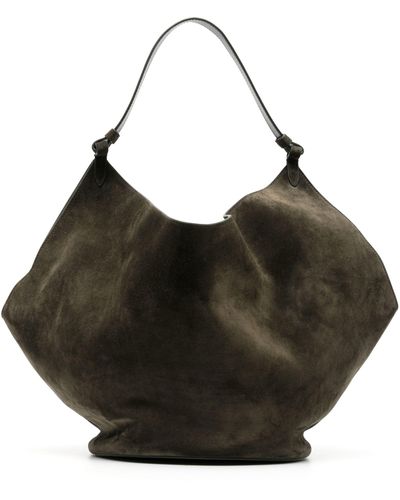 Khaite Lotus Medium Suede Shoulder Bag - Black