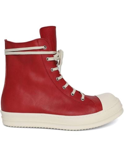 Rick Owens Leather High-top Trainers - Red