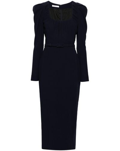 Alessandra Rich Belted Wool Midi Dress - Women's - Elastane/virgin Wool/polyamide/viscosepolyester - Blue