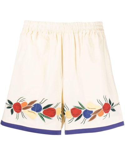 Bode Fruit Bunch Appliqué Linen-blend Shorts - White
