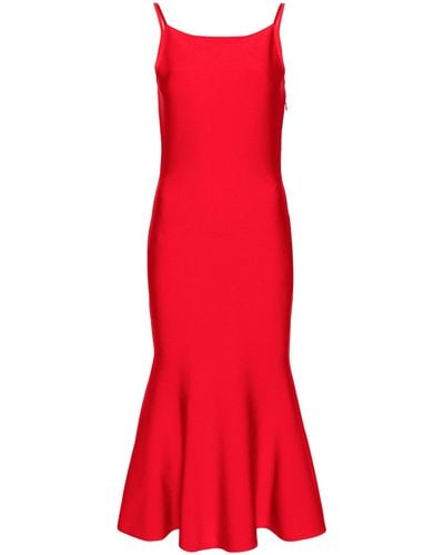 Alexander McQueen Square Neck Mermaid Dress - Women's - Polyamide/polyester/elastane/viscose - Red