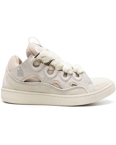 Lanvin Neutral Curb Panelled Trainers - Men's - Fabric/calf Leather/calf Leatherrubber - White