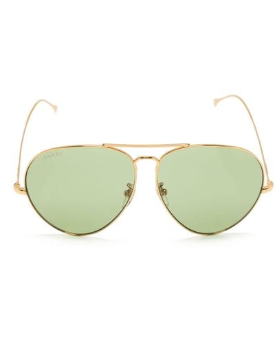 Gucci Logo-lettering Pilot-frame Sunglasses - Green