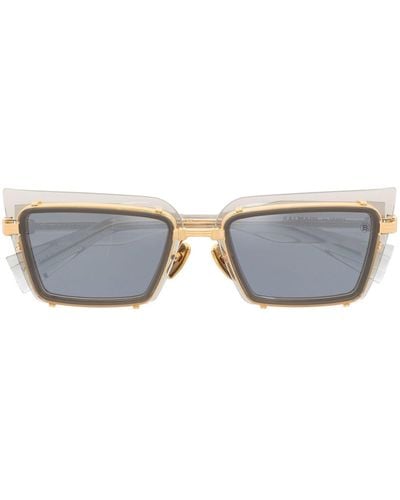 BALMAIN EYEWEAR Admirable Rectangle-frame Sunglasses - Unisex - Titanium/acetate - Gray