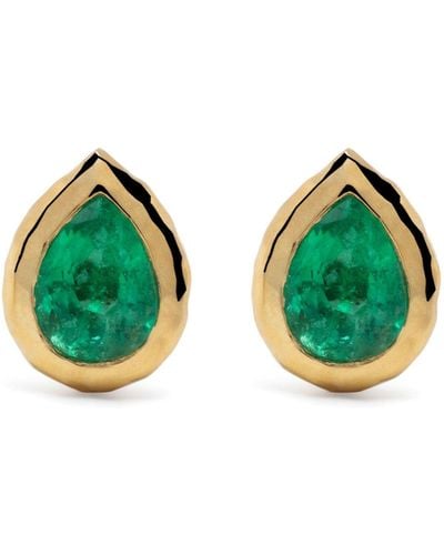 Octavia Elizabeth 18k Yellow Nesting Gem Emerald Stud Earrings - Green
