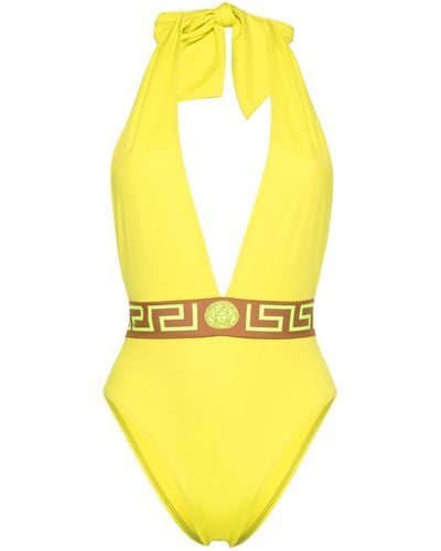 Versace Greca Halterneck Swimsuit - Yellow