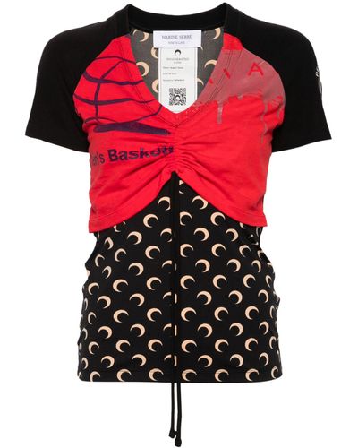 Marine Serre Black Regenerated Graphic T-shirt - Women's - Cotton/recycled Polyamide/recycled Elastane - Red