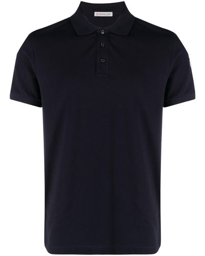 Moncler Blue Logo Patch Cotton Piqué Polo Shirt - Men's - Cotton - Black