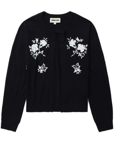 ShuShu/Tong Floral-embroidered Knitted Cardigan - Black