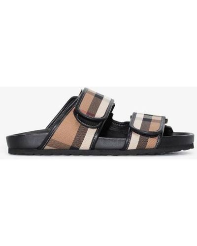 Burberry Brown House Check Canvas Sandals - Natural