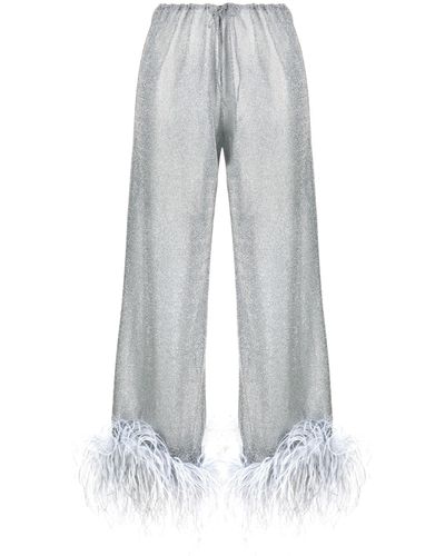 Oséree Lumière Plumage Feather-trim Trousers - Grey