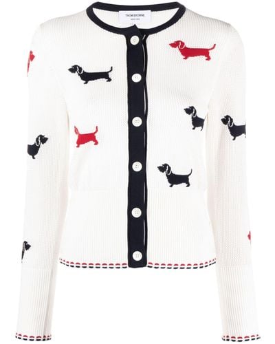 Thom Browne Intarsia-knit Hector Cotton Cardigan - White