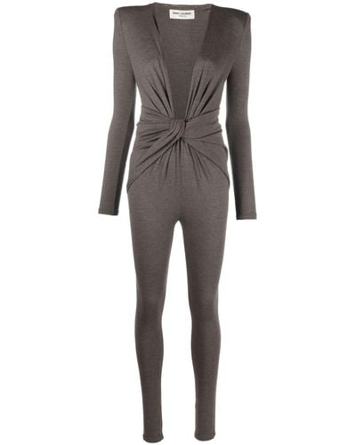 Saint Laurent Twist Front Wool Jumpsuit - Women's - Viscose/wool - Grey