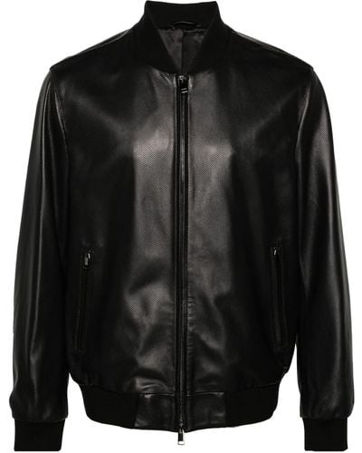 Brioni Perforated Leather Bomber Jacket - Men's - Cotton/ovine Leather (top Grain)/polyamide/elastanecupro - Black