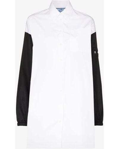 Prada Re-nylon Contrast Sleeve Cotton Shirt Dress - Women's - Cotton/recycled Polyamide - White