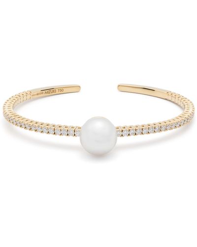 Mizuki 18k Yellow Akoya Pearl And Diamond Cuff Bracelet - Women's - 18kt Yellow /diamond/south Sea Pearl - White