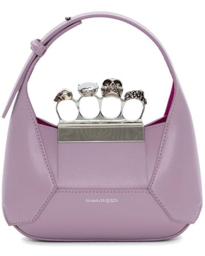 Alexander McQueen Jeweled Hobo Leather Mini Bag - Purple